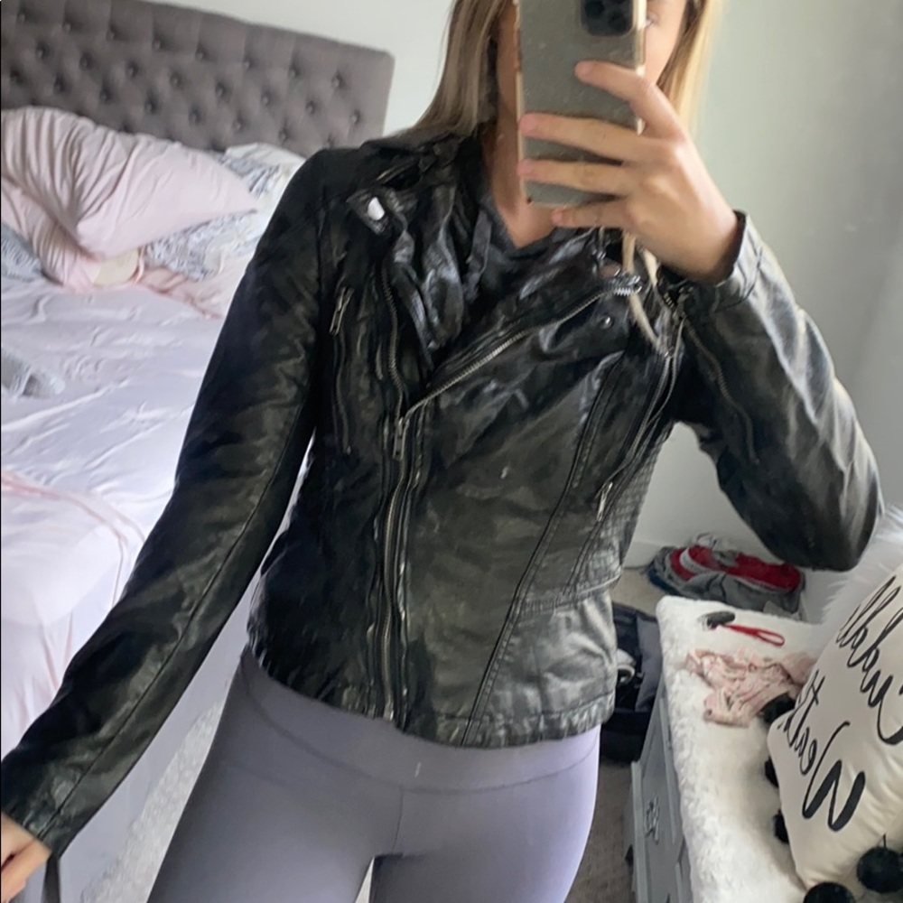 Free People Hooded Leather Jacket